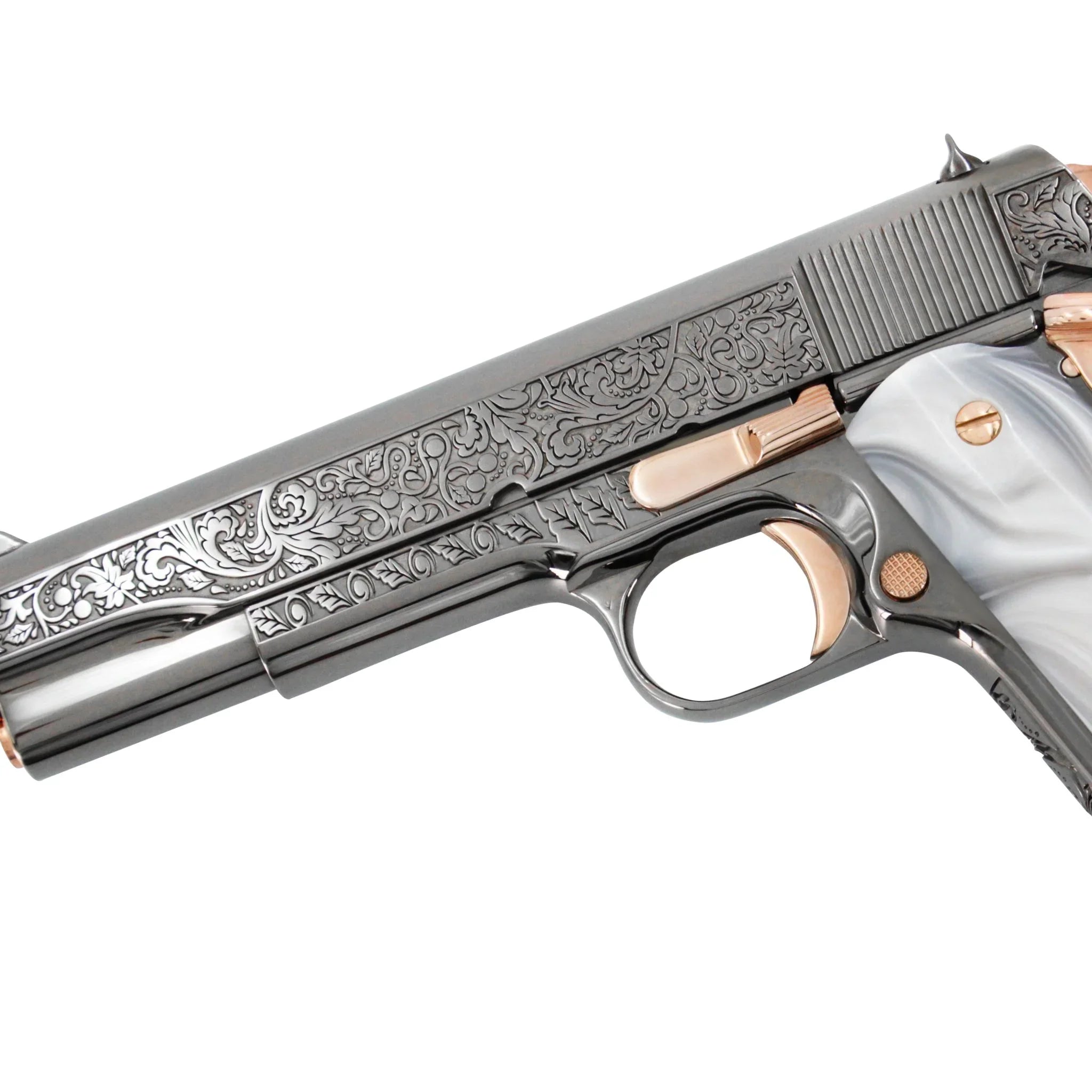 Colt 1911 Government, 45ACP, Vine and Berries Design, Black Chrome Finish With 18K Rose Gold Accents - Image 2
