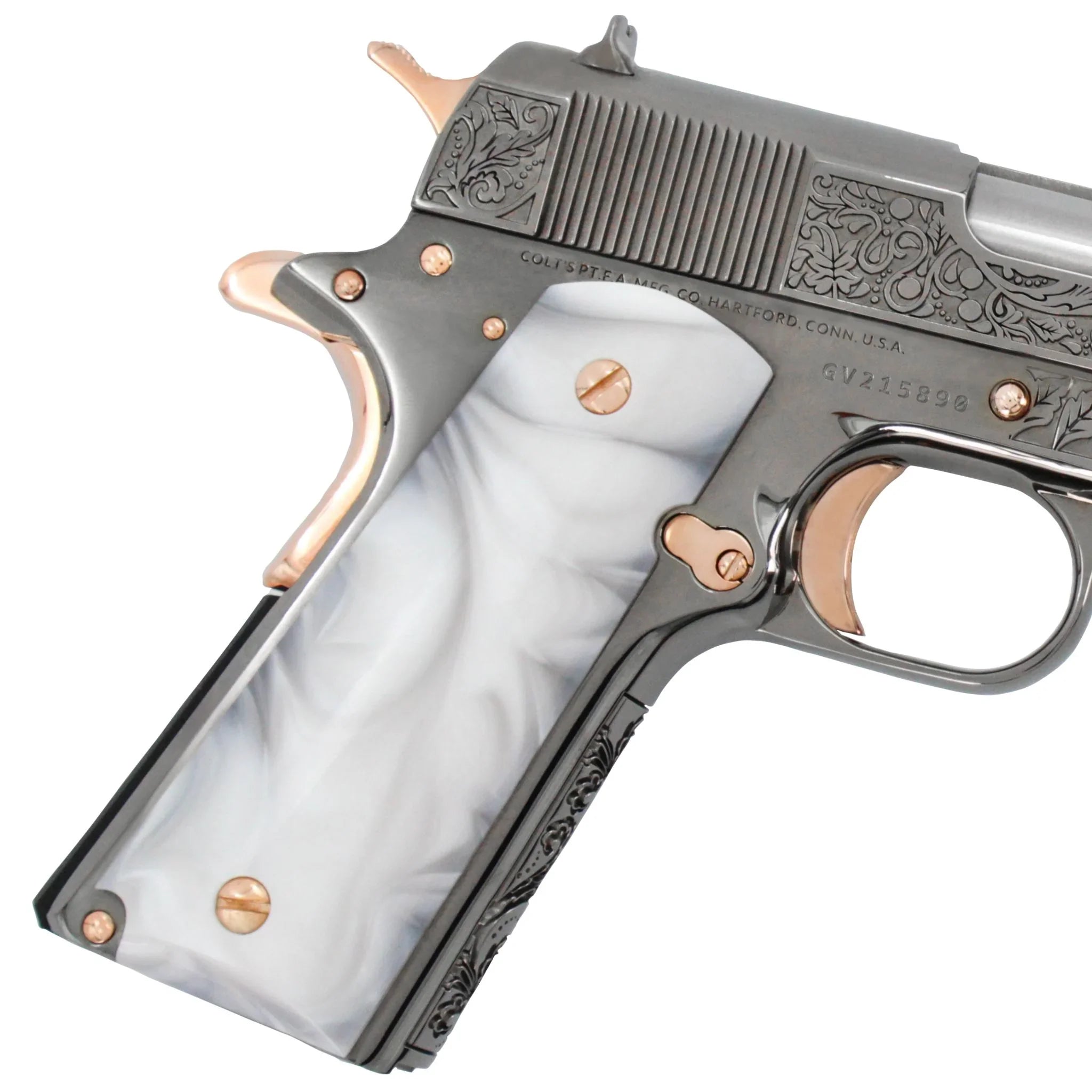 Colt 1911 Government, 45ACP, Vine and Berries Design, Black Chrome Finish With 18K Rose Gold Accents - Image 3