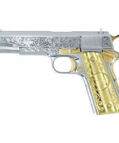 Colt 1911 Government, 45ACP, Vine & Berries Design White Chrome With 24K Gold Plated Accents & Diamonds