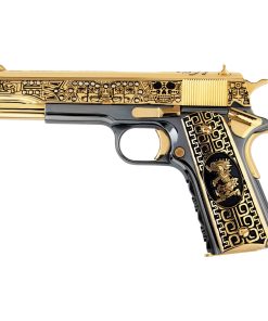 Colt 1911 Government, El Jefe De Jefes Diamond Edition, 38 Super, 9 + 1, 24K Gold & Black Chrome