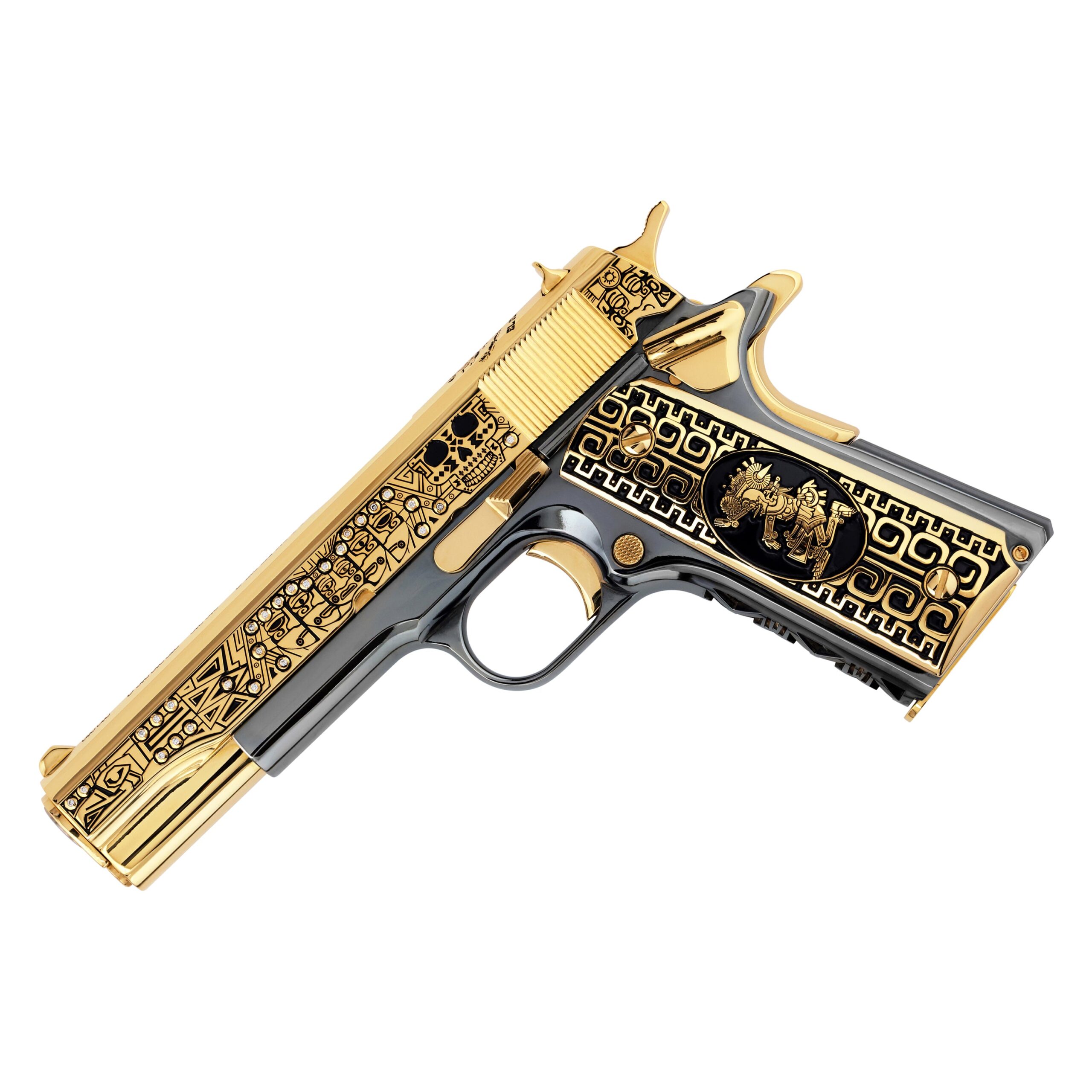 Colt 1911 Government, El Jefe De Jefes Diamond Edition, 38 Super, 9 + 1, 24K Gold & Black Chrome - Image 4