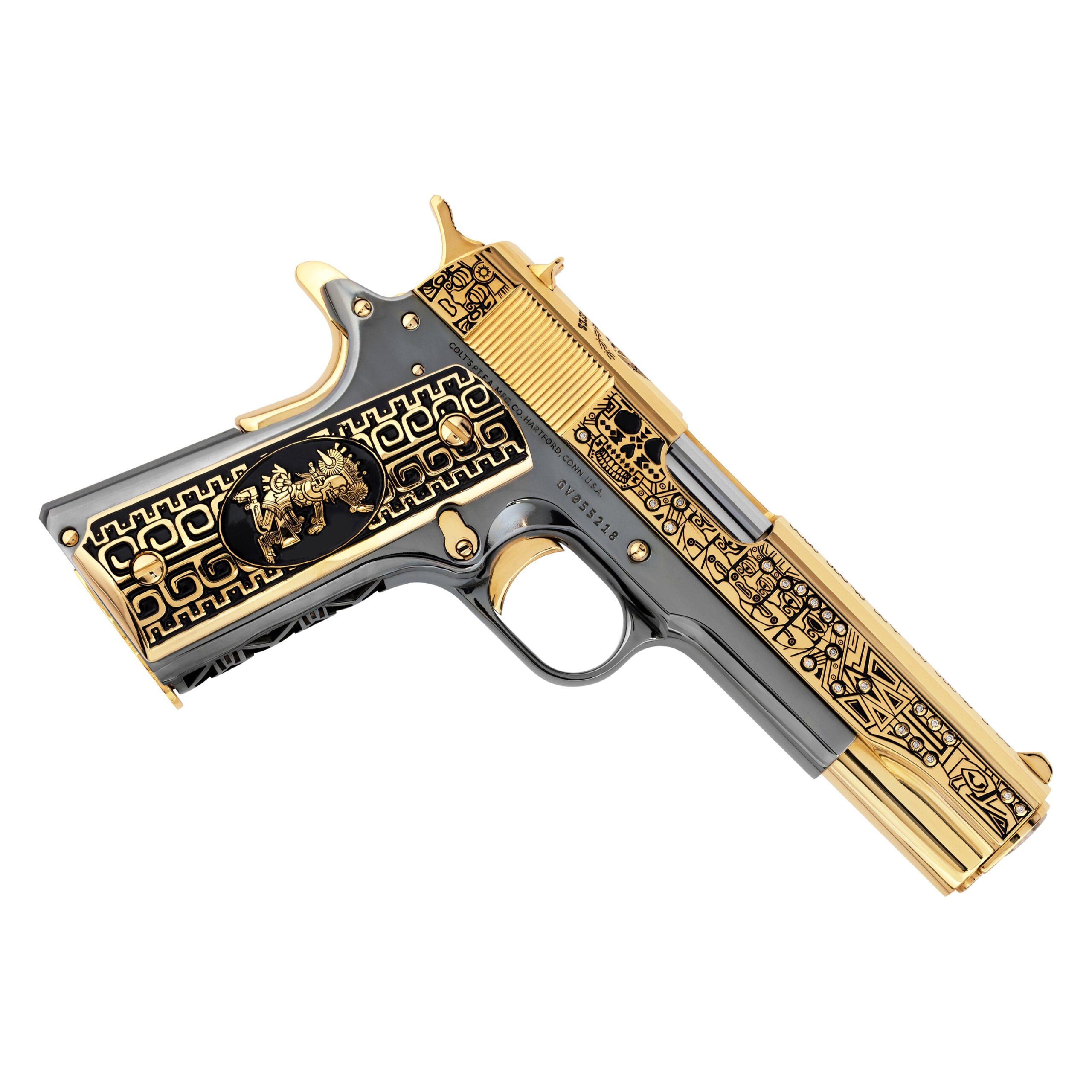 Colt 1911 Government, El Jefe De Jefes Diamond Edition, 38 Super, 9 + 1, 24K Gold & Black Chrome - Image 5