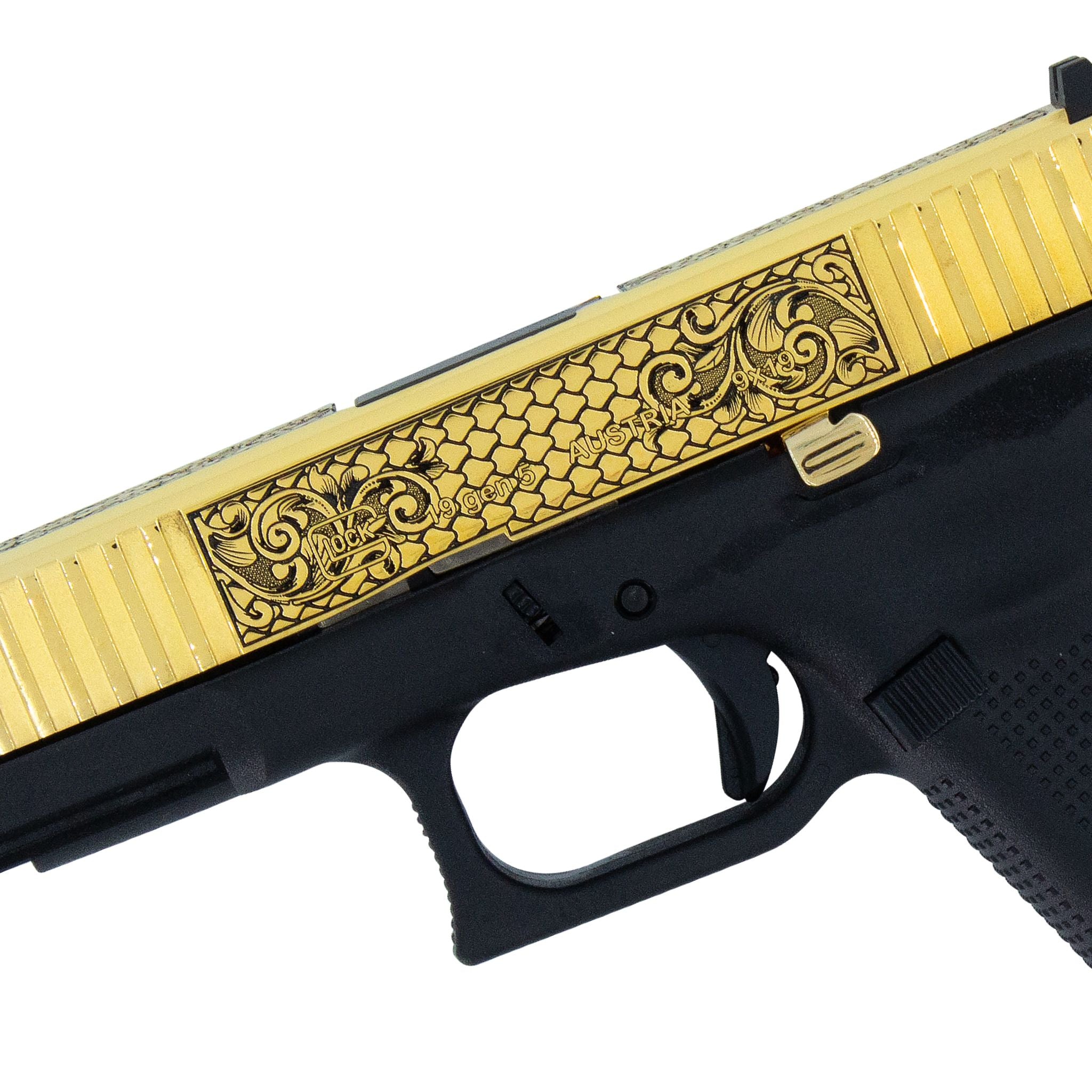 Glock G19 Gen 5, 9MM, Tuscan Scroll, 24 Karat Gold - Image 2