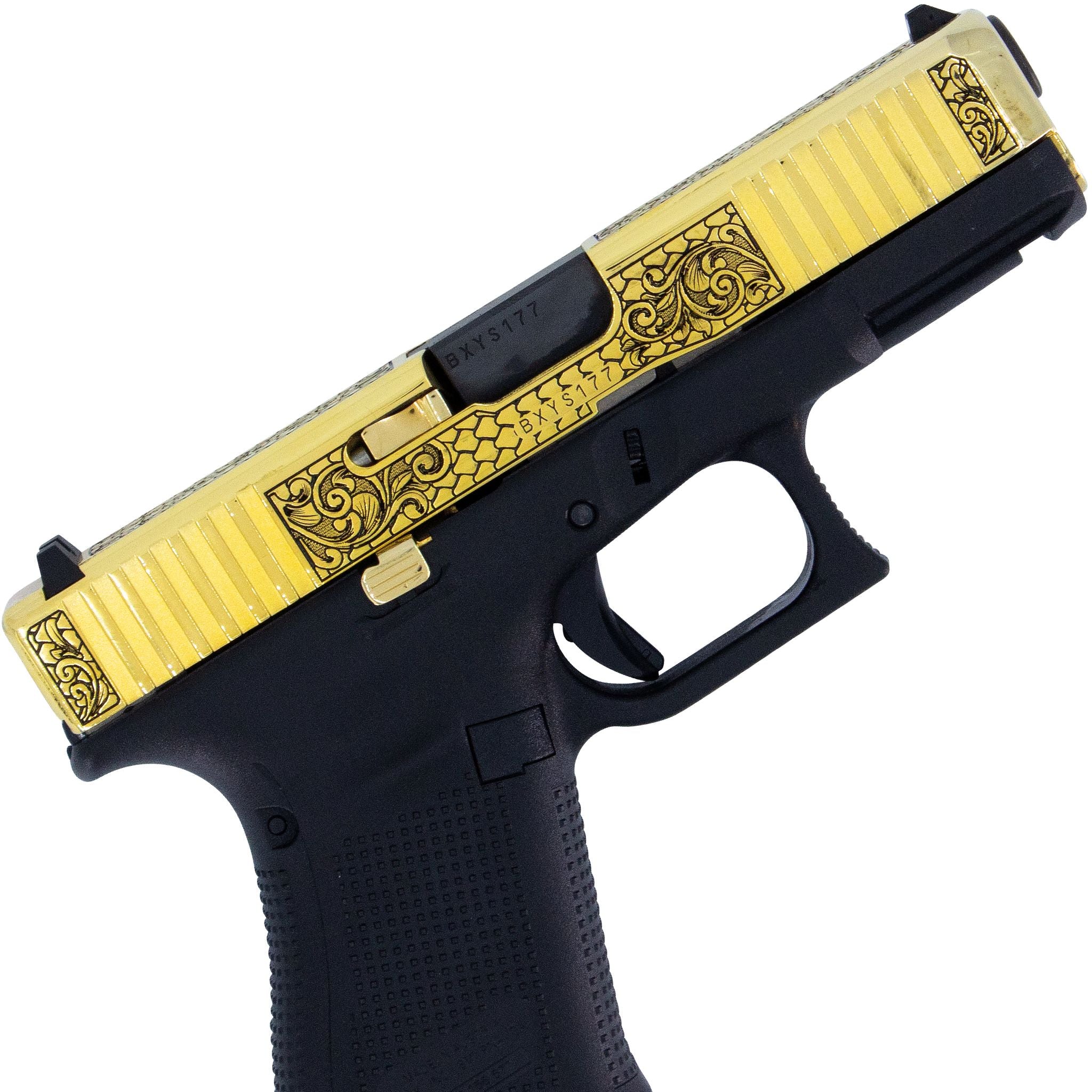 Glock G19 Gen 5, 9MM, Tuscan Scroll, 24 Karat Gold - Image 4