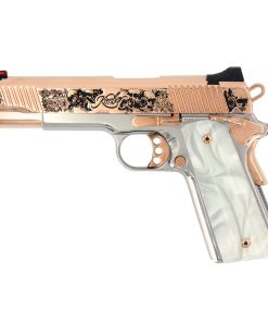 Kimber Stainless II 45 ACP Skull and Flowers Engraved Rose Gold and High Polished Stainless Steel CA Compliant