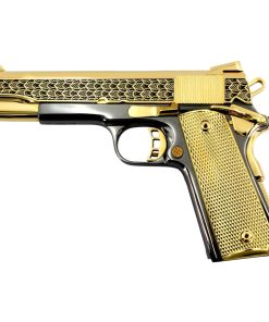 Rock Island Armory 1911-A1, 45ACP, Lotus Leaf Design, 24k Gold Plated Slide & Accents, with a Black Chrome Finished Frame