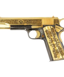 Rock Island 38 Super Pancho Villa, 24K Gold Plated and Engraved, Black Chrome Frame