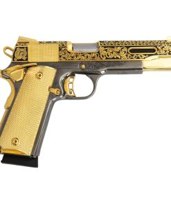 Alternative view of Rock Island 1911 Standard FS, 45 ACP, Classic Scroll engraved, 24 karat Gold and Black Chrome plated