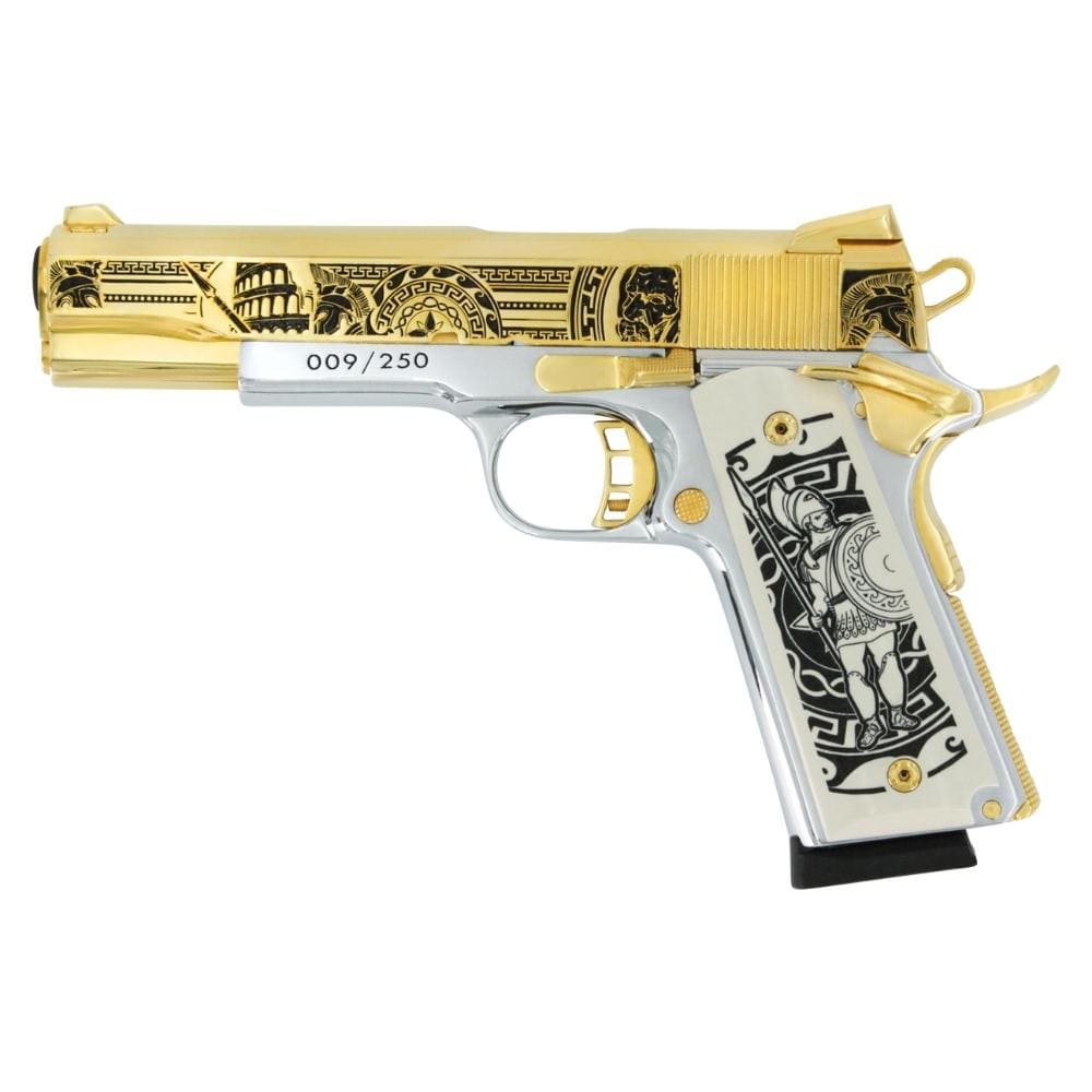 Rock Island 1911 FS, 45 ACP, Titan, White Chrome, 24K Gold Slide and Accents