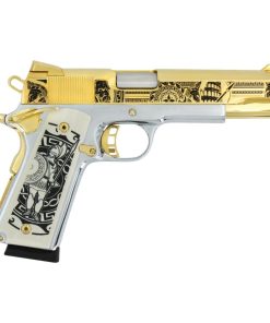 Alternative view of Rock Island 1911 FS, 45 ACP, Titan, White Chrome, 24K Gold Slide and Accents