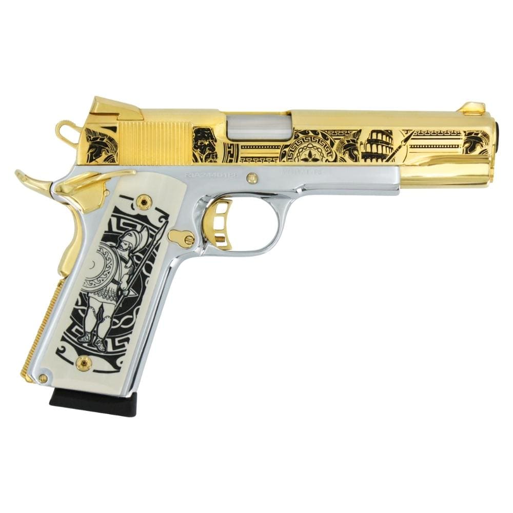 Rock Island 1911 FS, 45 ACP, Titan, White Chrome, 24K Gold Slide and Accents - Image 2