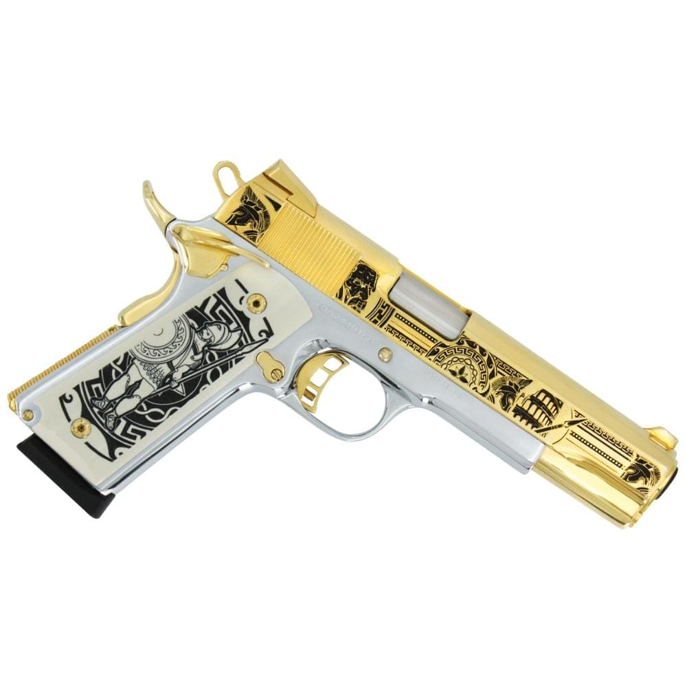 Rock Island 1911 FS, 45 ACP, Titan, White Chrome, 24K Gold Slide and Accents - Image 3