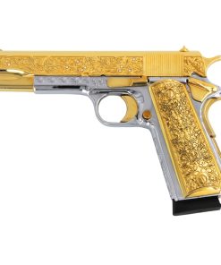 Rock Island 1911 Standard FS, 45 ACP, Vine and Berries with Diamonds, 24 karat Gold plated and High Polished White Chrome
