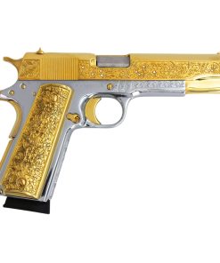 Alternative view of Rock Island 1911 Standard FS, 45 ACP, Vine and Berries with Diamonds, 24 karat Gold plated and High Polished White Chrome
