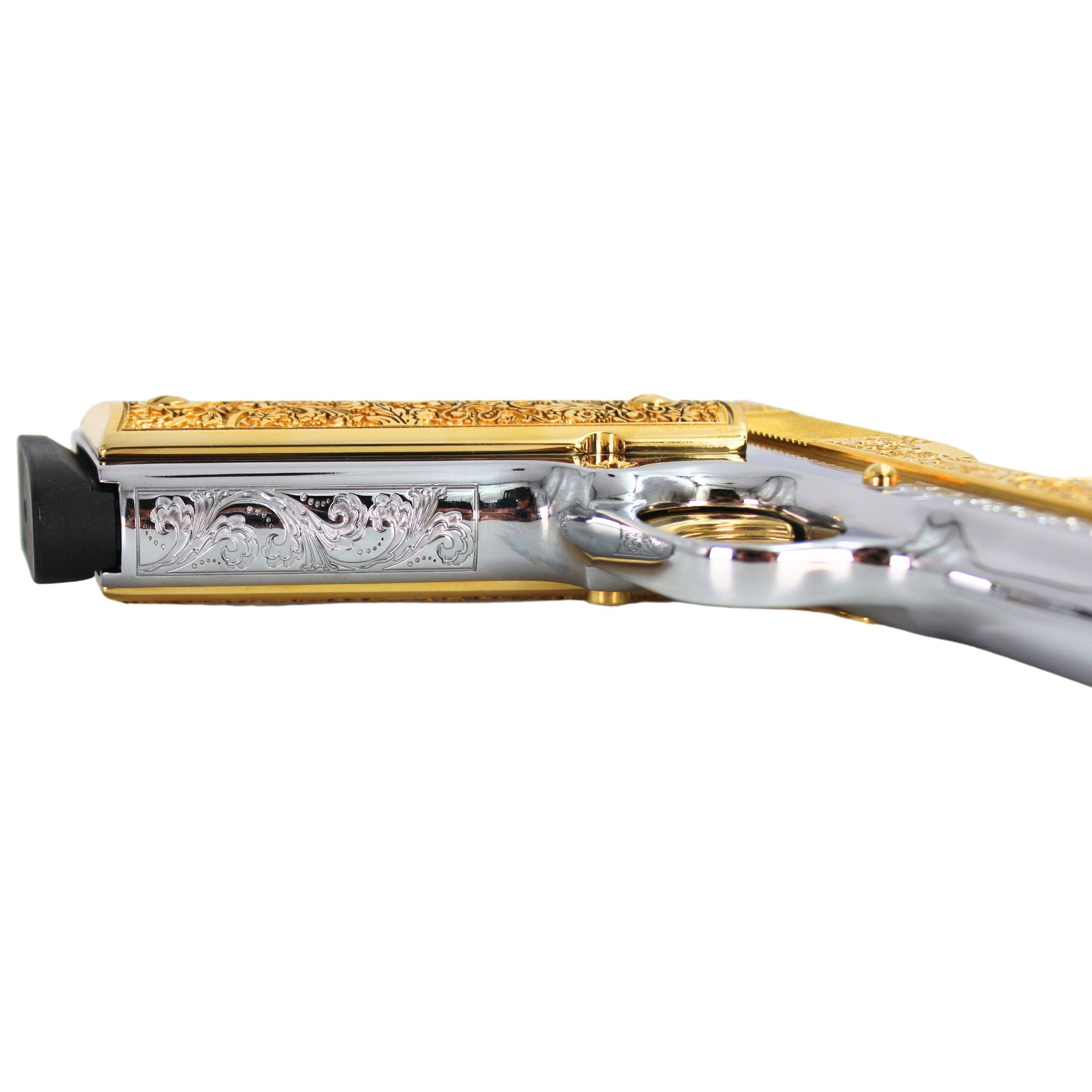 Rock Island 1911 Standard FS, 45 ACP, Vine and Berries with Diamonds, 24 karat Gold plated and High Polished White Chrome - Image 5