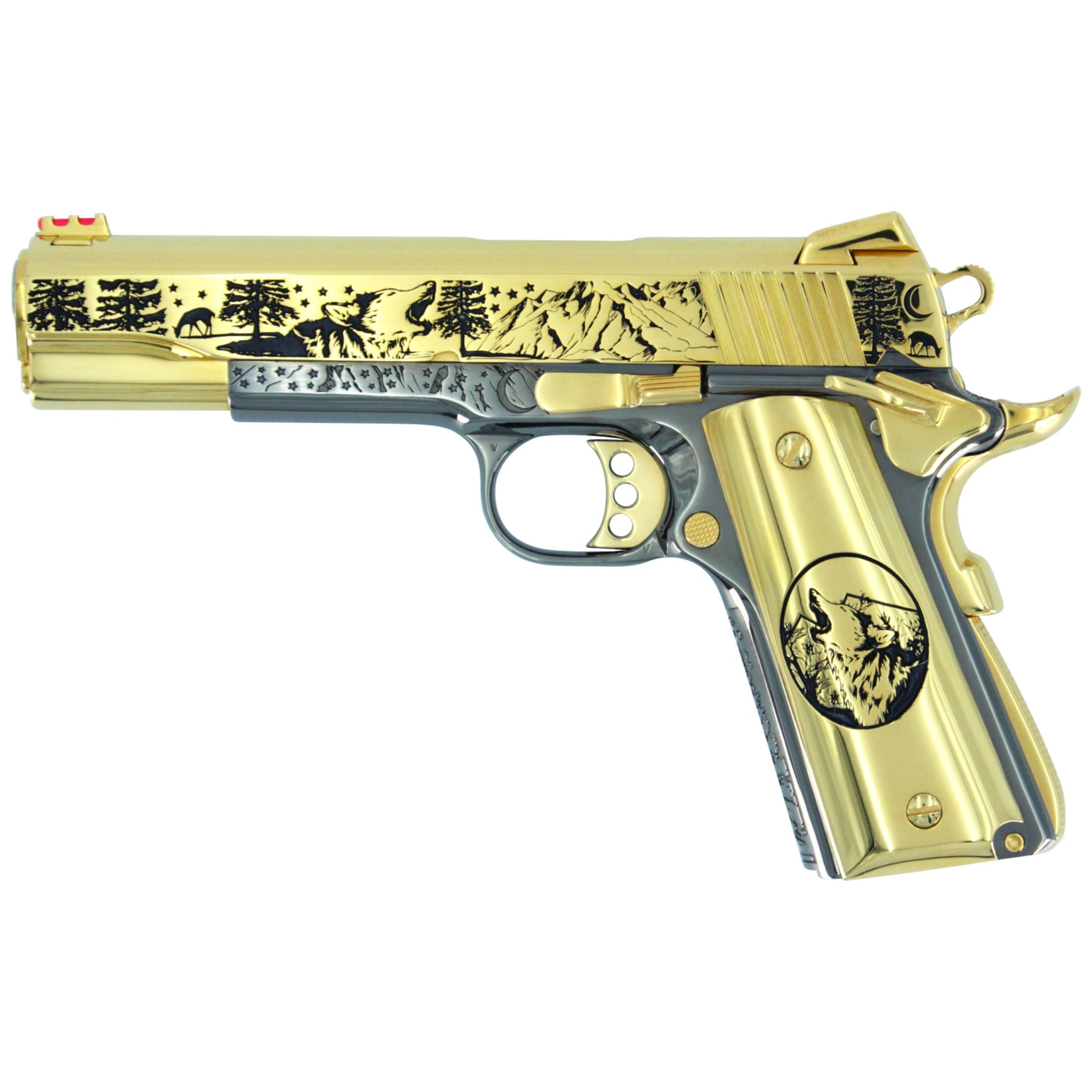 Colt 1911 Competition, 45ACP, Spirit of the Wolf, 24K Gold Slide with Black Chrome Frame