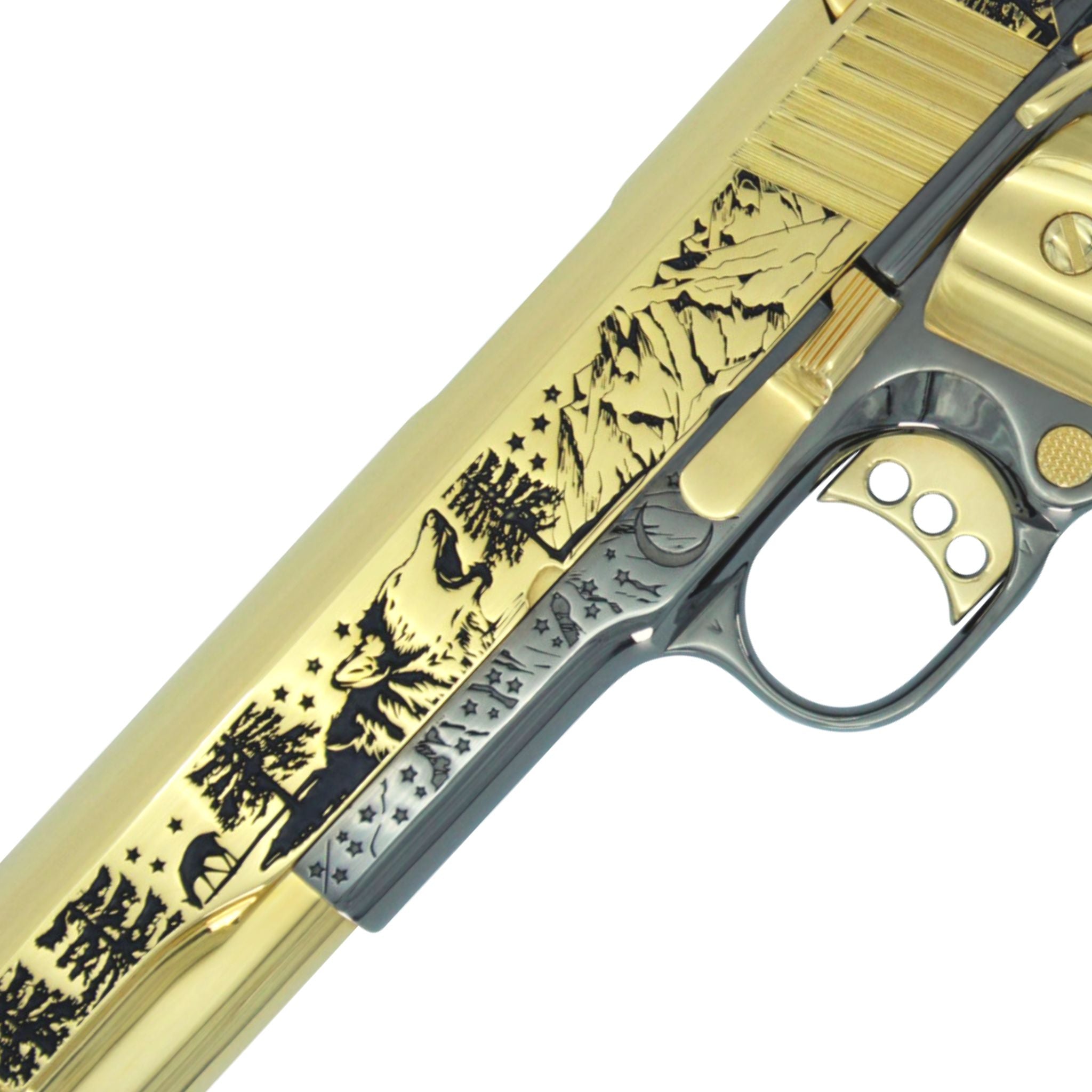 Colt 1911 Competition, 45ACP, Spirit of the Wolf, 24K Gold Slide with Black Chrome Frame - Image 2