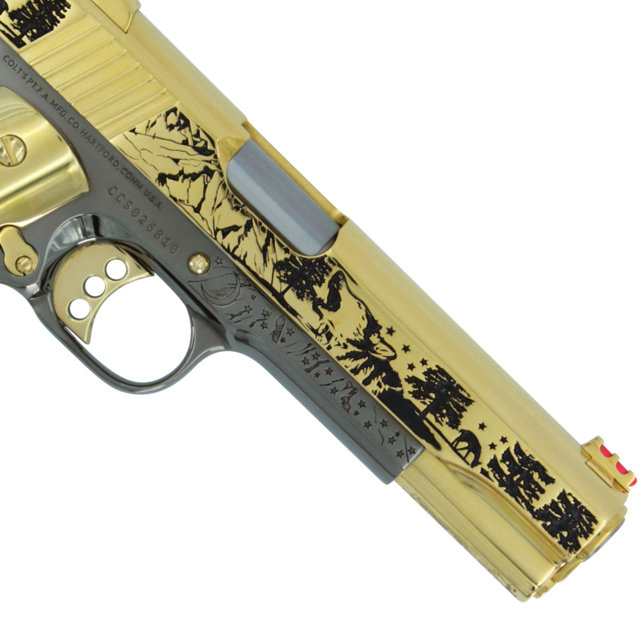 Colt 1911 Competition, 45ACP, Spirit of the Wolf, 24K Gold Slide with Black Chrome Frame - Image 5