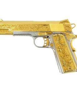 French Baroque Springfield 1911 Garrison 9mm White Chrome frame with 24 Karat Gold Slide and Accents