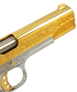 Alternative view of French Baroque Springfield 1911 Garrison 9mm White Chrome frame with 24 Karat Gold Slide and Accents