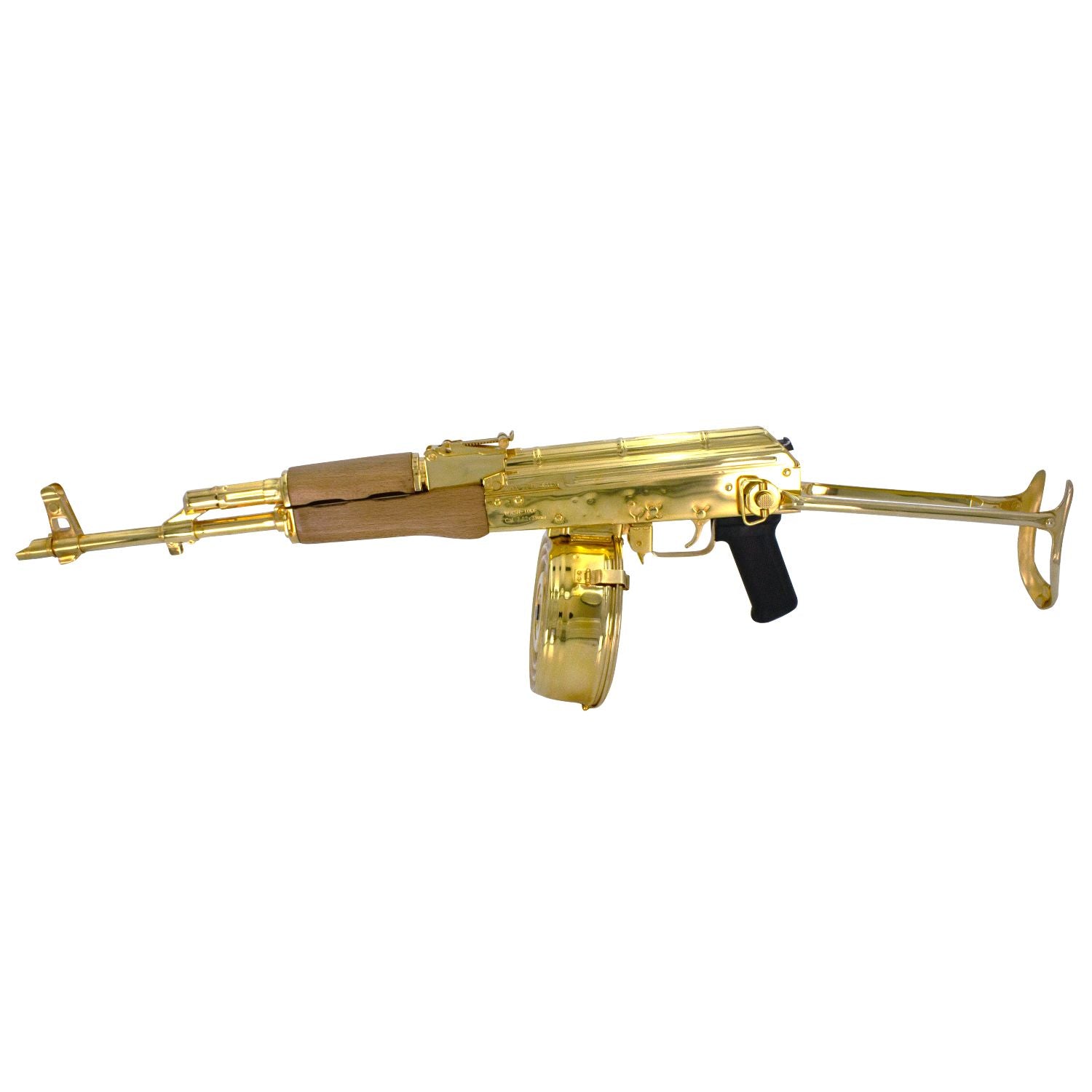 Ak 47 Century Arms Underfolder, 7.62x39mm, 24 karat Gold Plated, w 24k Gold Plated Drum Magazine - Image 3