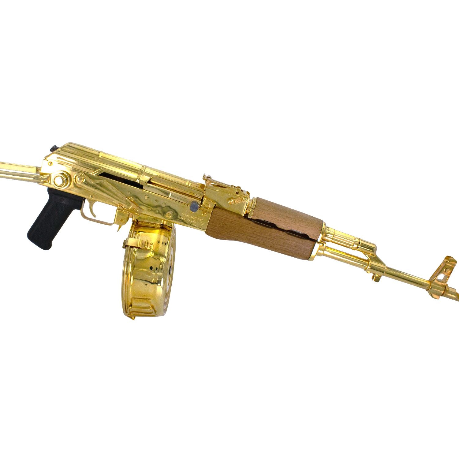 Ak 47 Century Arms Underfolder, 7.62x39mm, 24 karat Gold Plated, w 24k Gold Plated Drum Magazine - Image 4
