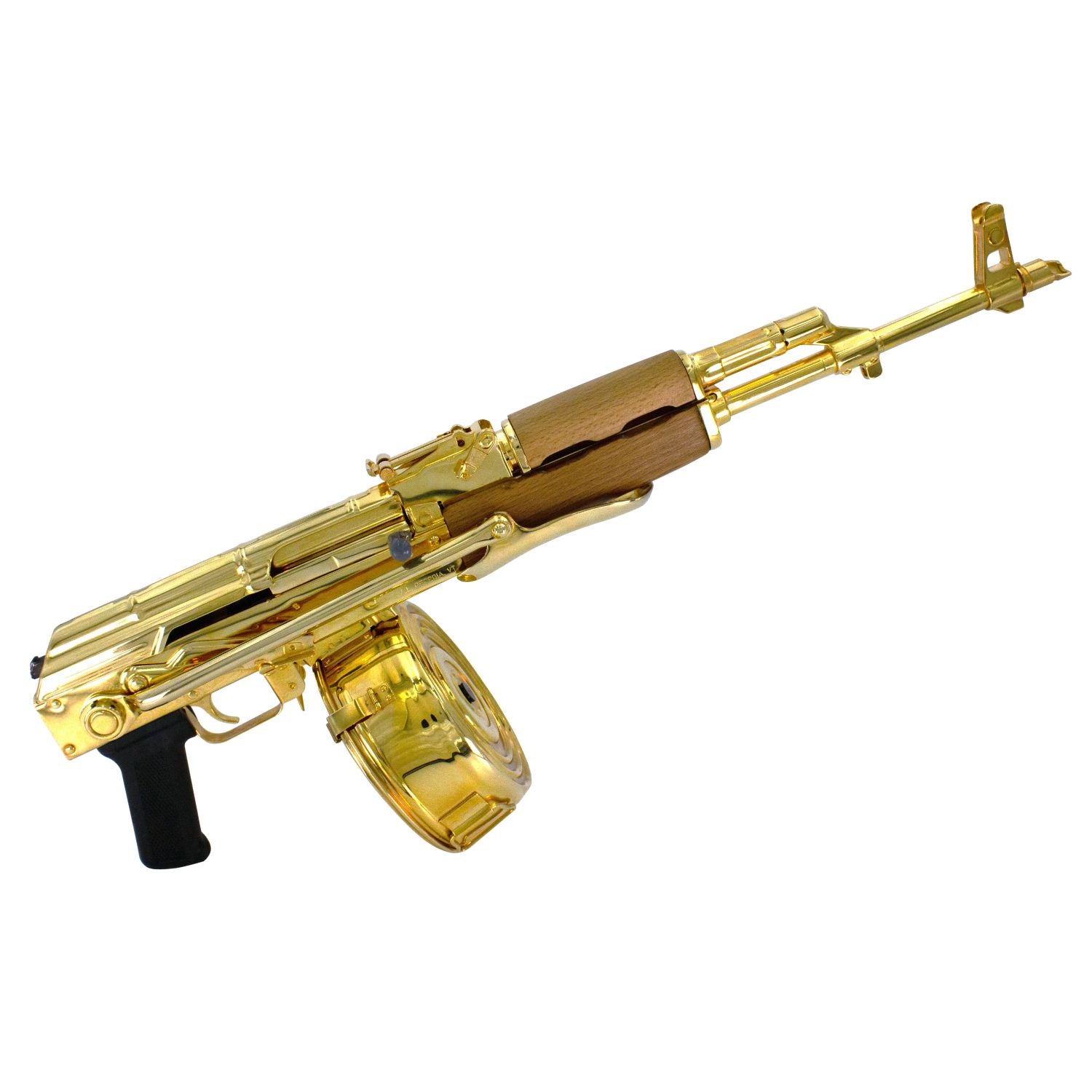 Ak 47 Century Arms Underfolder, 7.62x39mm, 24 karat Gold Plated, w 24k Gold Plated Drum Magazine - Image 5