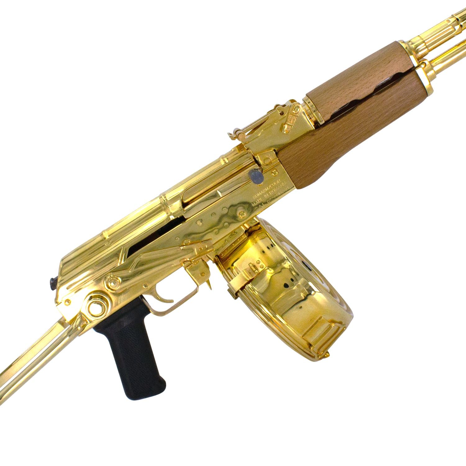 Ak 47 Century Arms Underfolder, 7.62x39mm, 24 karat Gold Plated, w 24k Gold Plated Drum Magazine - Image 6
