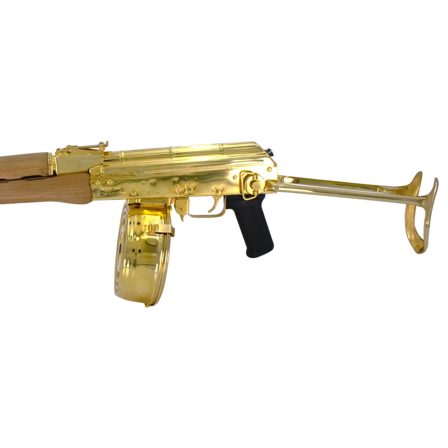 Ak 47 Century Arms Underfolder, 7.62x39mm, 24 karat Gold Plated, w 24k Gold Plated Drum Magazine - Image 2